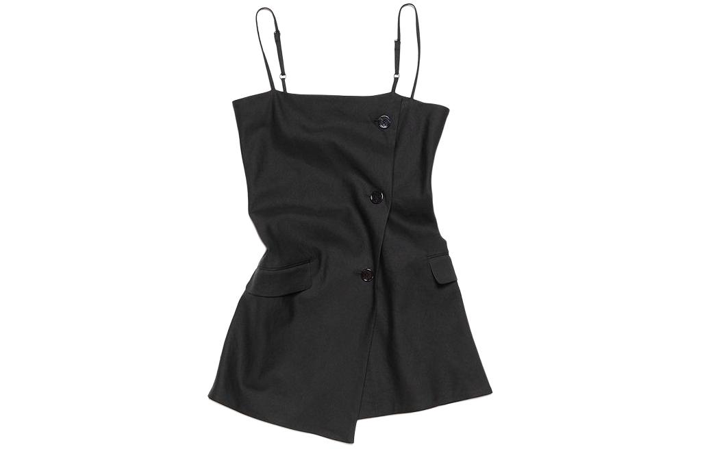 (Women) Acne Studios SS24  Black Asymmetric Hem Sleeveless Tank Top. AC0680-900