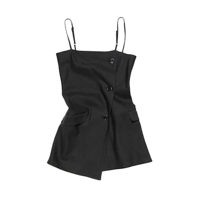 (Women) Acne Studios SS24 Black Asymmetric Hem Sleeveless Tank Top. AC0680-900