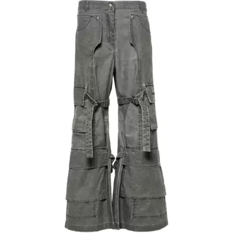 (Women) Acne Studios SS24  Black Cargo Trousers Adjustable Mid-Waist Straight Fit AK0771-900