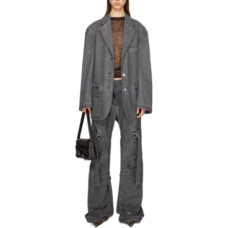 Lookbook (W) Pantalones Cargo Negros Acne Studios SS24 Ajustables Cintura Media Corte Recto AK0771-900