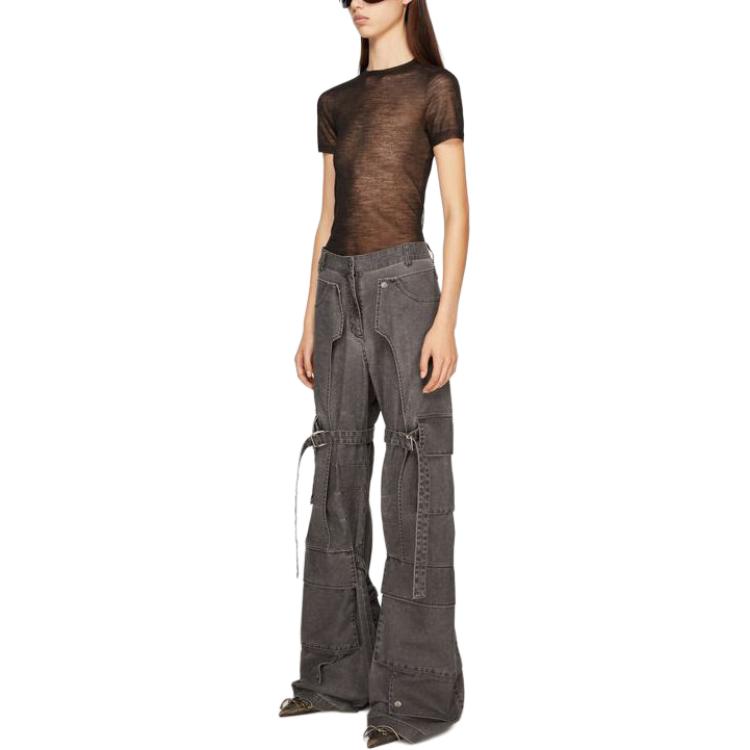 Purchase (W) Pantalones Cargo Negros Acne Studios SS24 Ajustables Cintura Media Corte Recto AK0771-900