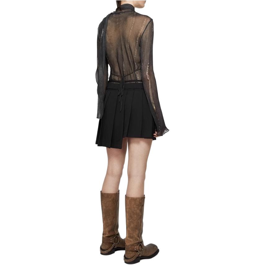 Shop (W) Acne Studios SS24 黑色高腰綁帶休閒迷你裙。 AF0473-900