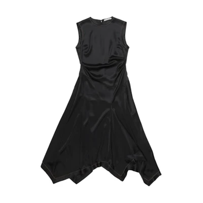 (Women) Acne Studios SS24 Black Sleeveless Asymmetric Hem Dress. A20757-900