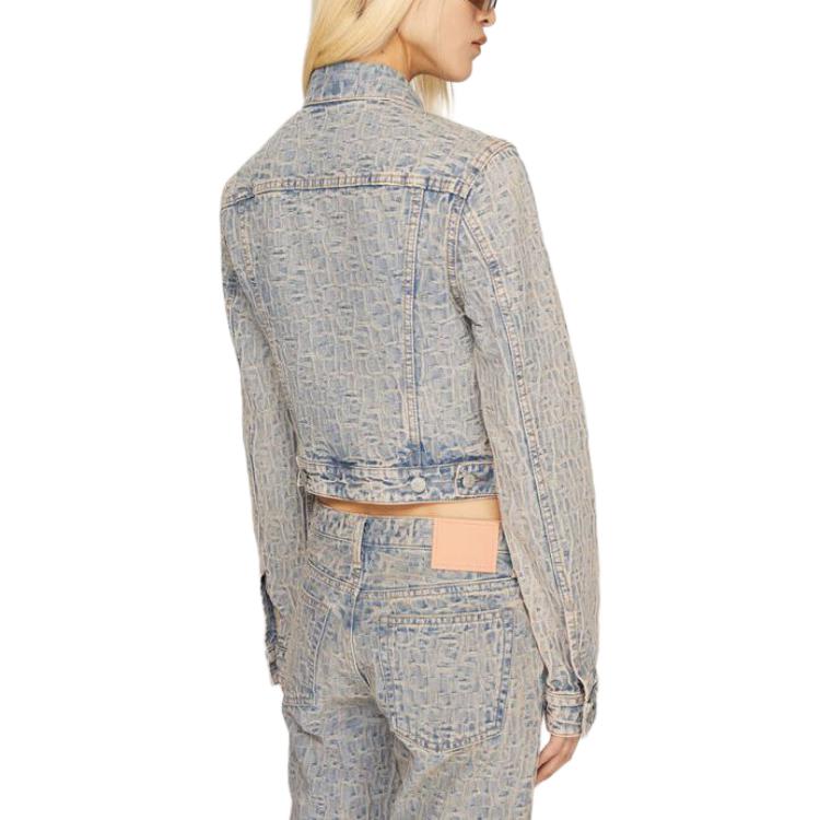 Shop (W) Acne Studios SS24 Jaket Denim Slim-Fit Jacquard Biru. A90583-BUF