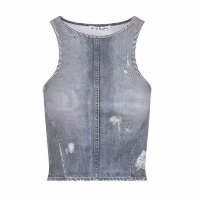 (Women) Acne Studios SS24 Blue Sleeveless Denim Tank Top. AL0410-AAL