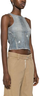 (Women) Acne Studios SS24 Blue Sleeveless Denim Tank Top. AL0410-AAL Details for (Women) Acne Studios SS24 Blue Sleeveless Denim Tank Top. AL0410-AAL