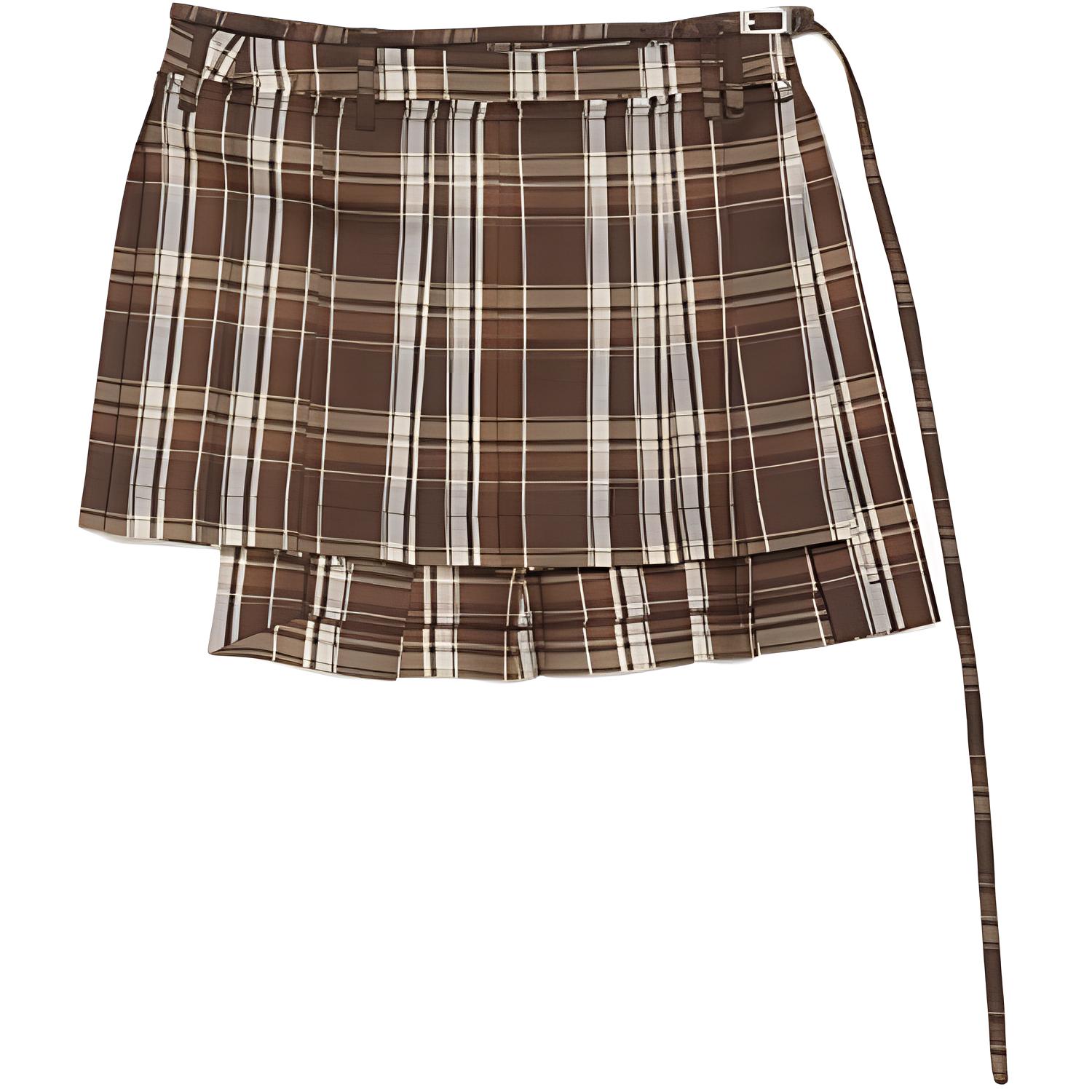 (Women) Acne Studios SS24  Brown/Beige Striped Checkered Casual Skirt. AF0462-AFQ