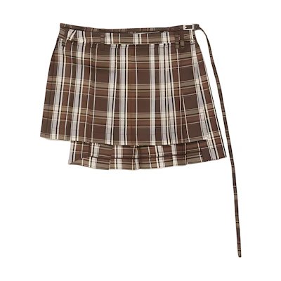 (Women) Acne Studios SS24 Brown/Beige Striped Checkered Casual Skirt. AF0462-AFQ