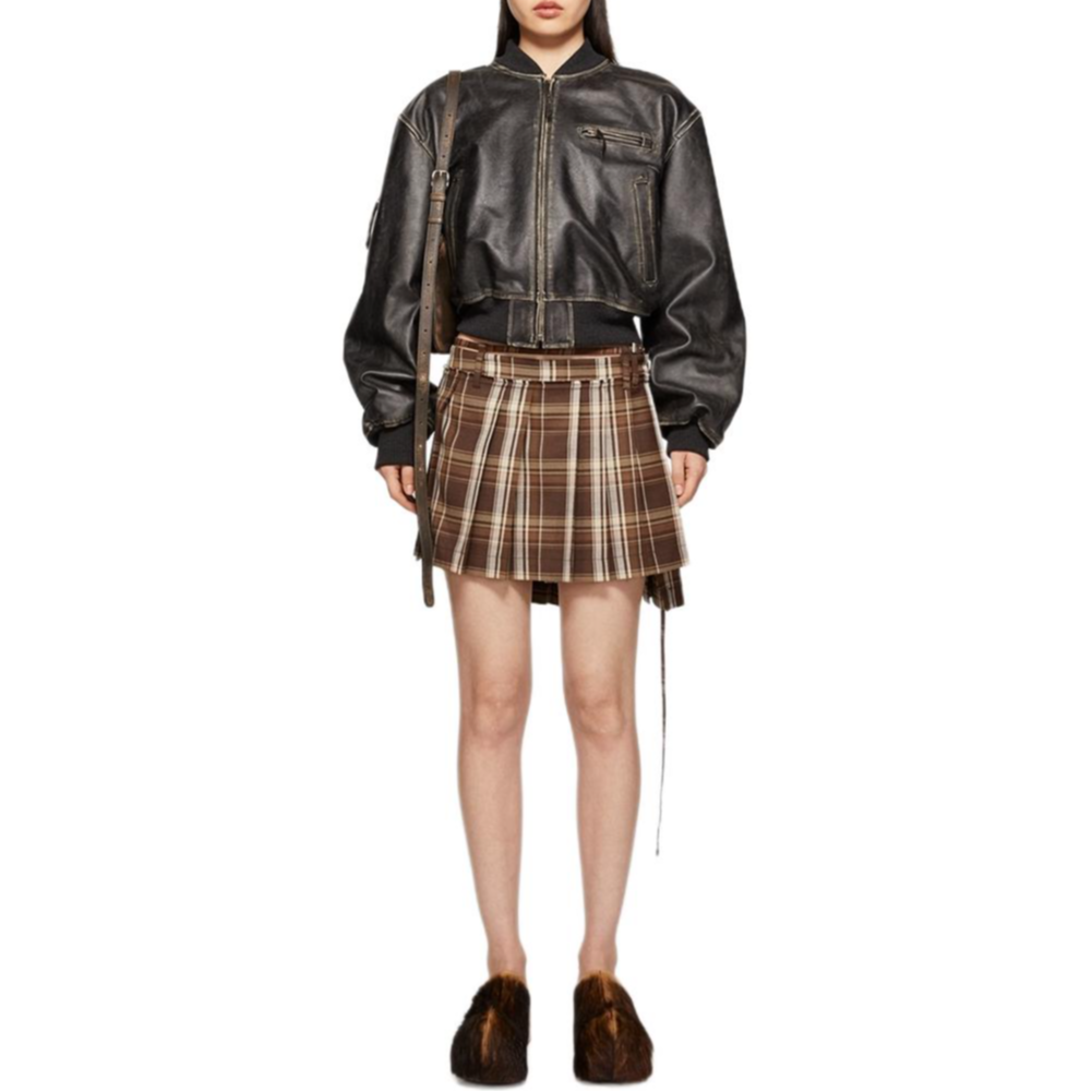 Lookbook (W) Acne Studios SS24 棕色/米色條紋格紋休閒裙. AF0462-AFQ