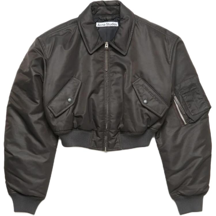 (Women) Acne Studios SS24  Cropped Biker Jacket in Charcoal Grey. A90603-AA2