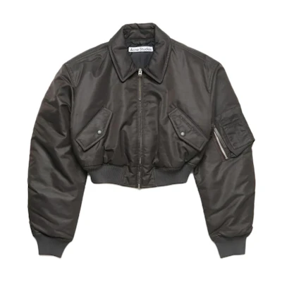 (Women) Acne Studios SS24 Cropped Biker Jacket in Charcoal Grey. A90603-AA2