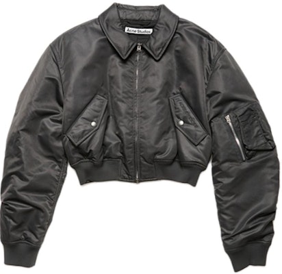 (W) Acne Studios SS24 Jaket Biker Cropped Abu-abu Arang. A90603-AA2 Order (W) Acne Studios SS24 Jaket Biker Cropped Abu-abu Arang. A90603-AA2