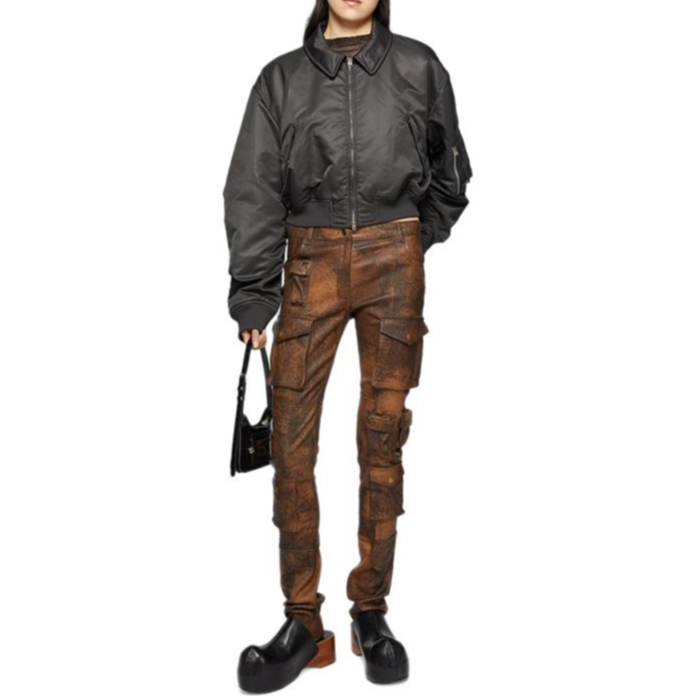 Lookbook (W) Acne Studios SS24 Jaket Biker Cropped Abu-abu Arang. A90603-AA2