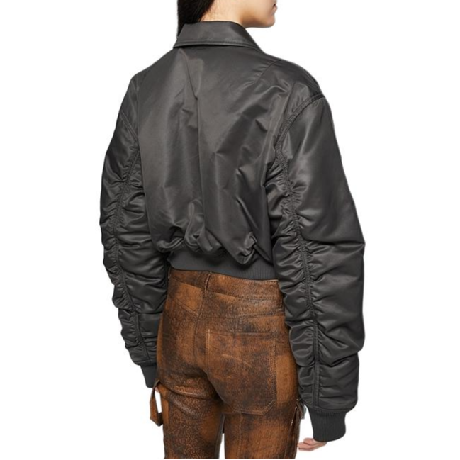Shop (W) Acne Studios SS24 Jaket Biker Cropped Abu-abu Arang. A90603-AA2