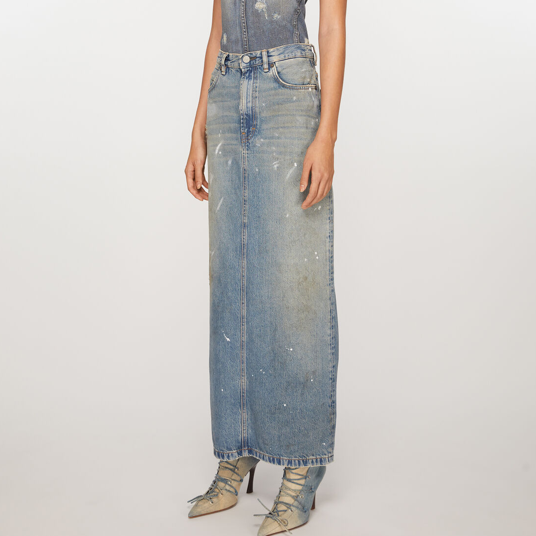 Shop (W) Acne Studios SS24 Rok Maxi Denim Biru Muda High-Waisted. AF0426LIGHTBLUE