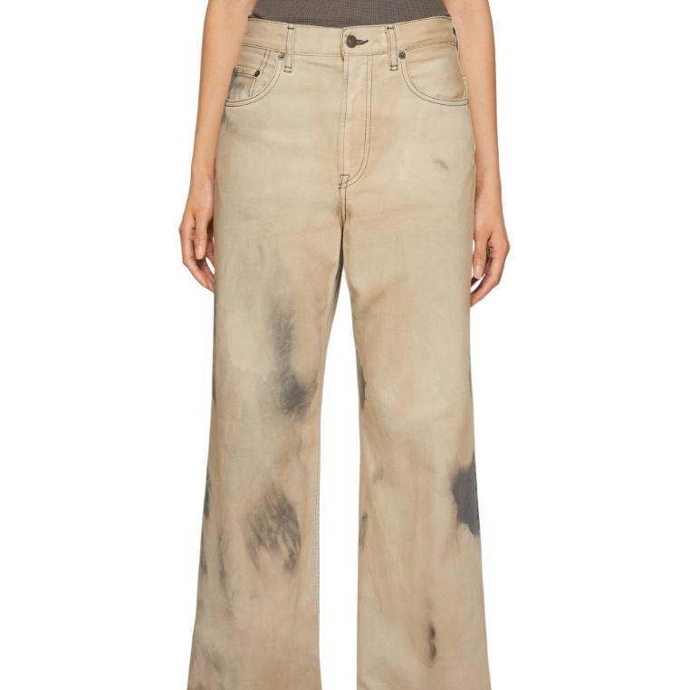 (Women) Acne Studios SS24  High-Waisted Wide-Leg Jeans Beige Black. A00444-AG0 圖 3