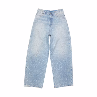 (Women) Acne Studios SS24 Light Blue Rhinestone Wide-Leg Denim Jeans. A00503-228