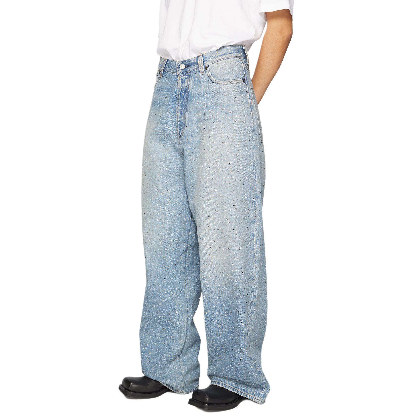 (Women) Acne Studios SS24  Light Blue Rhinestone Wide-Leg Denim Jeans. A00503-228 圖 5