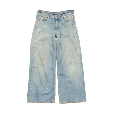 (Women) Acne Studios SS24 Low-Waist Baggy Fit Blue Denim Jeans with Pockets. A00441-228