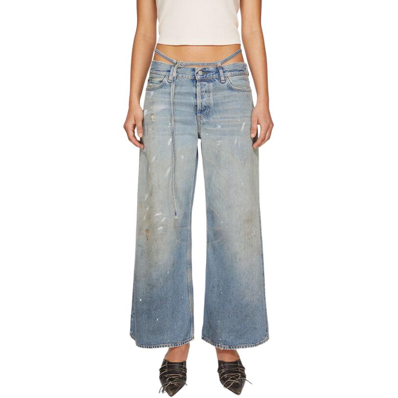 Lookbook (W) Acne Studios SS24 Jeans Denim Biru Low-Waist Baggy Fit dengan Saku. A00441-228