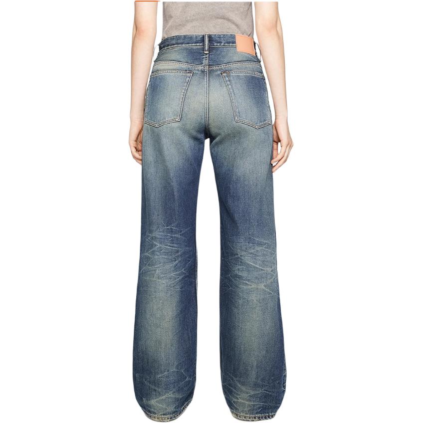 Shop (W) アクネ ストゥディオズ SS24 ミッドライズ ワイドレッグ ヴィンテージジーンズ ブルーウェーブ柄 A00500-863