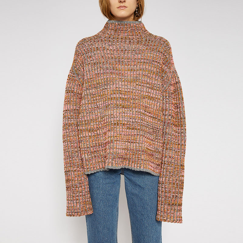 Lookbook (W) 아크네 스튜디오 SS24 오버사이즈 터틀넥 리브 스웨터 형광 핑크 A60213-CH5