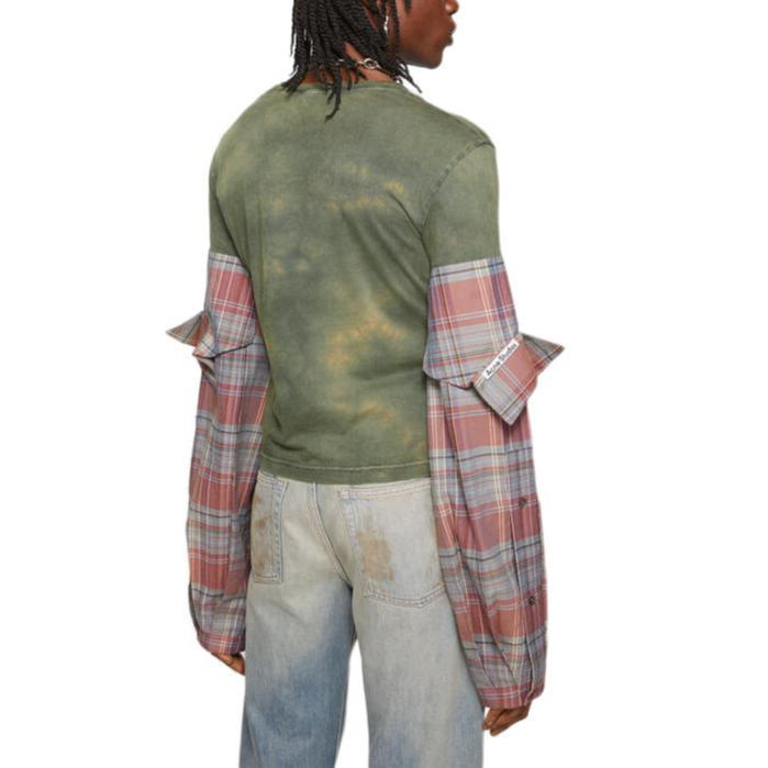 Shop (W) 아크네 스튜디오 SS24 패치워크 플래드 롱슬리브 티 블루 그린 BL0401-ALD