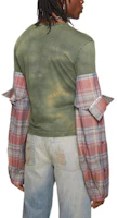 Shop (Women) Acne Studios SS24 Patchwork Plaid Long Sleeve Tee Blue Green BL0401-ALD
