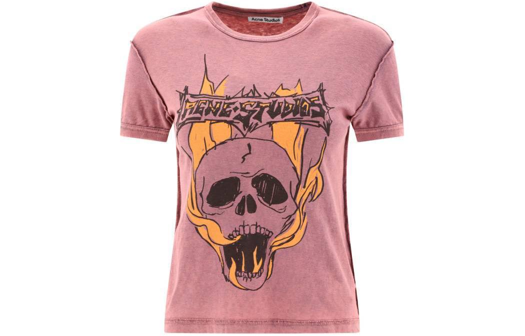 Order (W) Camiseta Manga Corta Gráfica Acne Studios SS24 Logo de Calavera Rosa. AL0401-CTL
