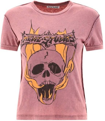 (Women) Acne Studios SS24 Pink Skull Logo Graphic Short-Sleeve T-Shirt AL0401-CTL Order (Women) Acne Studios SS24 Pink Skull Logo Graphic Short-Sleeve T-Shirt AL0401-CTL