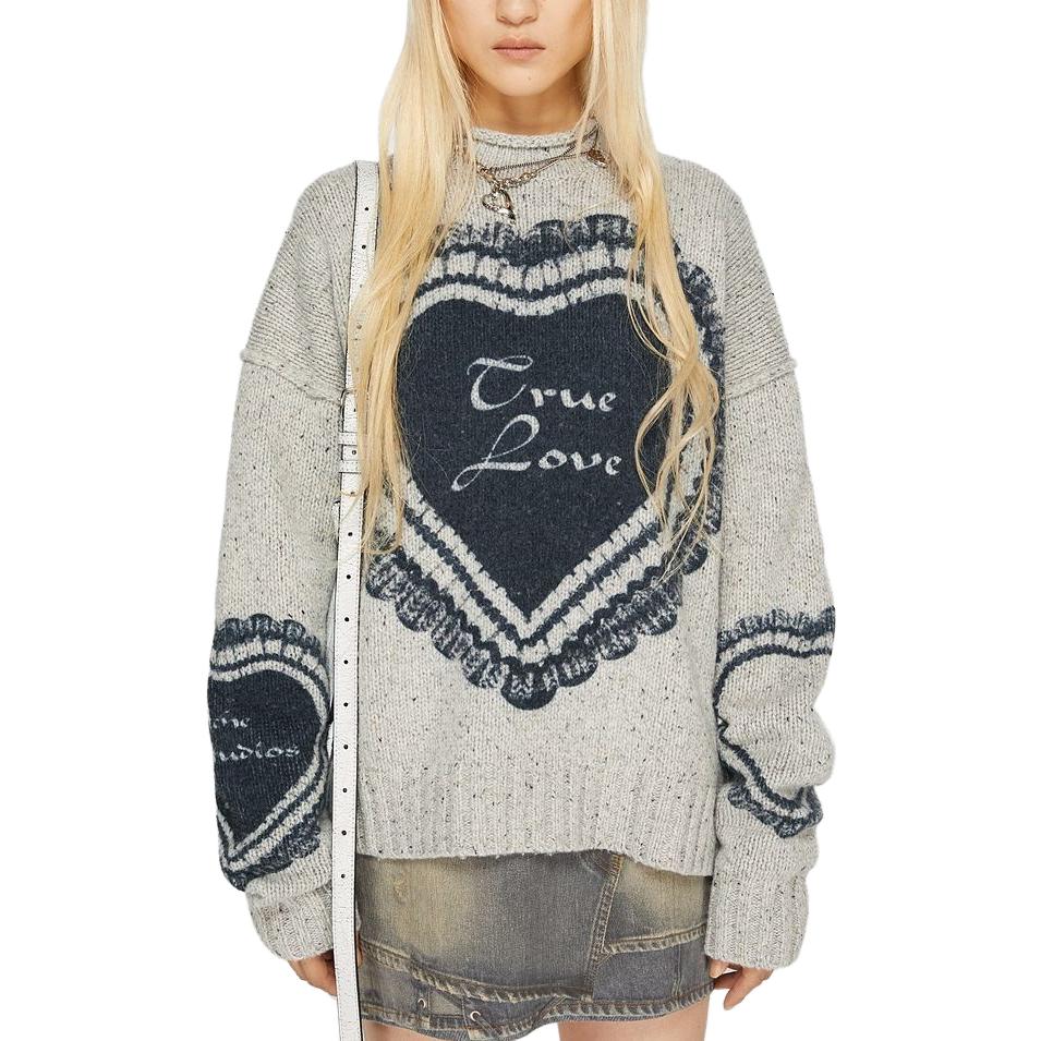 Lookbook (W) Acne Studios SS24 Suéter de Lana Jacquard Retro Corazón Gris Claro. A60499-AAB