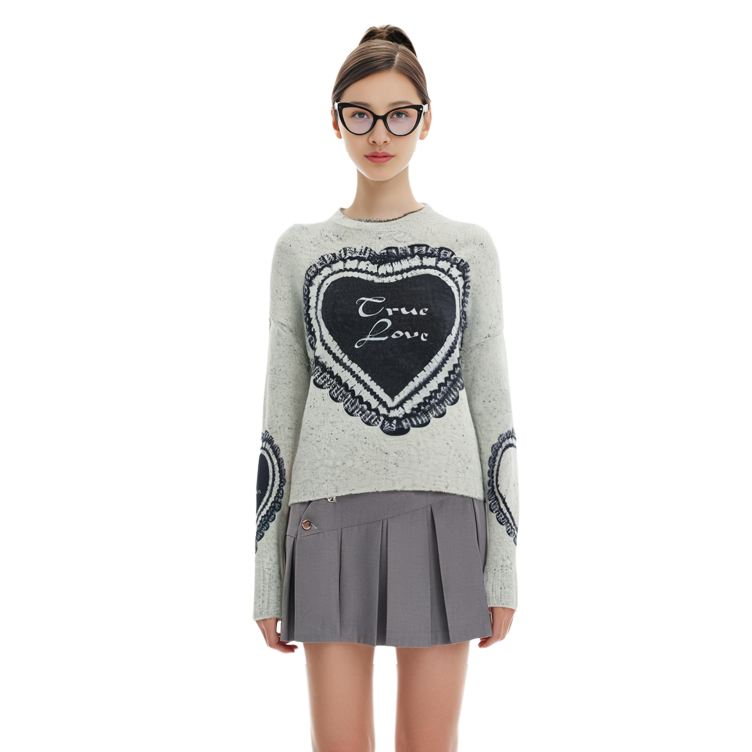 Purchase (W) Acne Studios SS24 Suéter de Lana Jacquard Retro Corazón Gris Claro. A60499-AAB