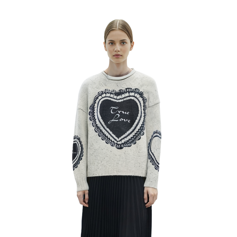 Details for (W) Acne Studios SS24 Suéter de Lana Jacquard Retro Corazón Gris Claro. A60499-AAB