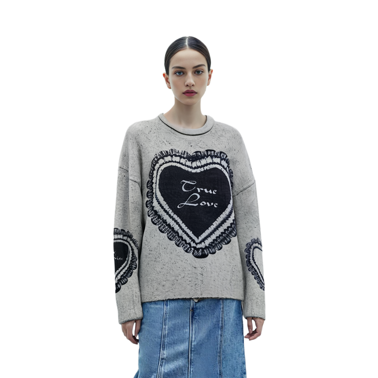 Sizing (W) Acne Studios SS24 Suéter de Lana Jacquard Retro Corazón Gris Claro. A60499-AAB