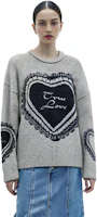 Sizing (Women) Acne Studios SS24 Retro Heart Jacquard Wool Knit Sweater Light Grey. A60499-AAB
