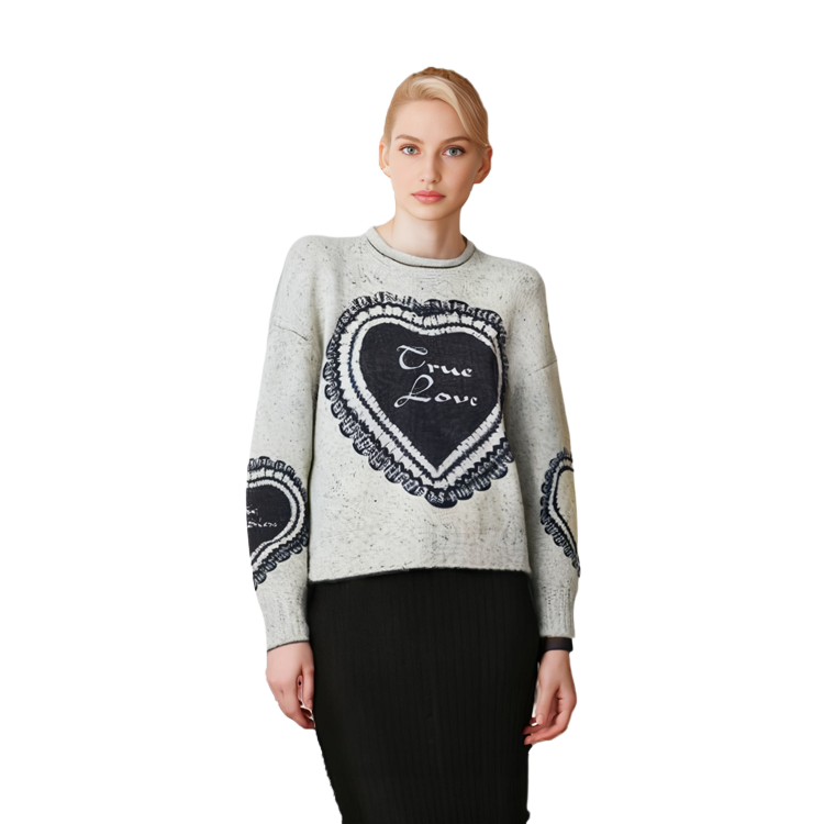 Cheap (W) Acne Studios SS24 Suéter de Lana Jacquard Retro Corazón Gris Claro. A60499-AAB