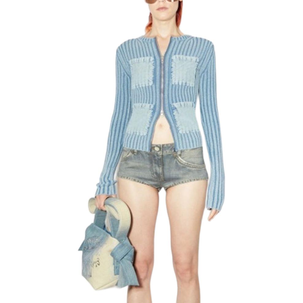 Lookbook (W) アクネ ストゥディオズ SS24 レトロ ストライプ ニット カーディガン ミスティブルー A60512-AAT