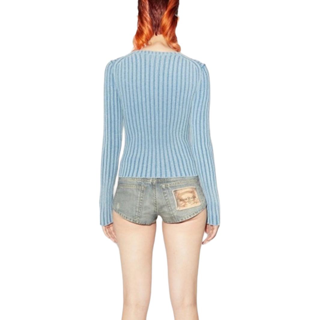 Shop (W) アクネ ストゥディオズ SS24 レトロ ストライプ ニット カーディガン ミスティブルー A60512-AAT