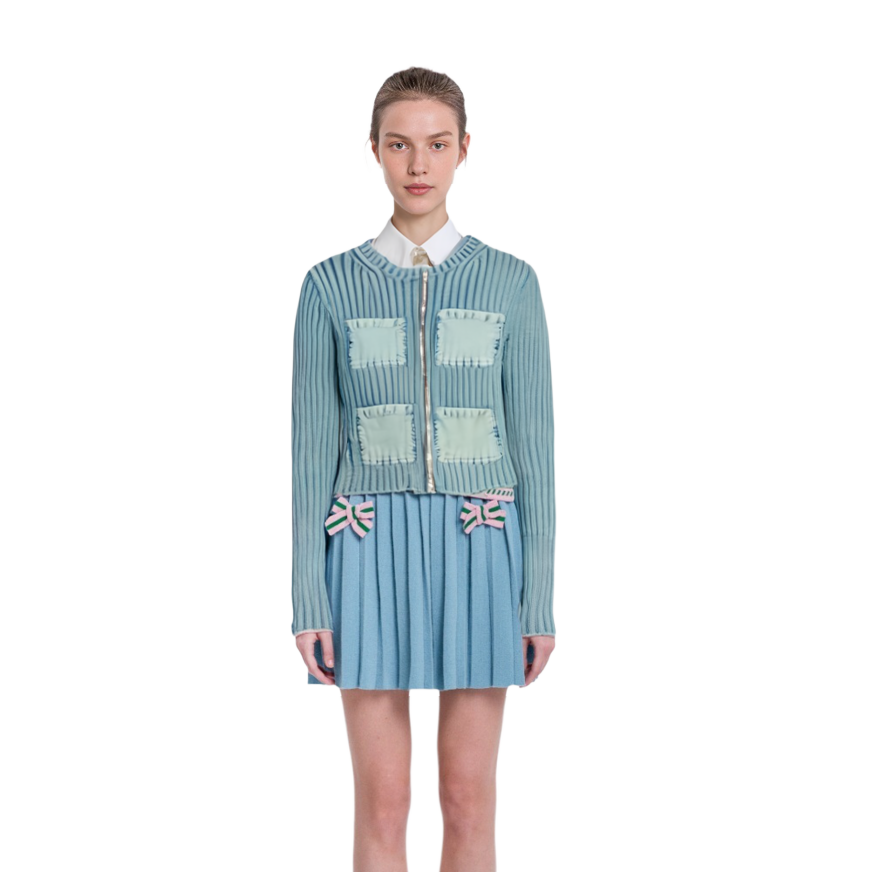 Purchase (W) アクネ ストゥディオズ SS24 レトロ ストライプ ニット カーディガン ミスティブルー A60512-AAT