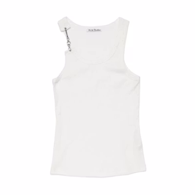 (Women) Acne Studios SS24 White Solid Pullover Casual Tank Top. AL0402-100