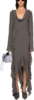 (W) アクネ ストゥディオズ SS24 非対称ドレープネック ラッフル長袖ドレス ウィメンズ グレー A20644-AA2 Lookbook (W) アクネ ストゥディオズ SS24 非対称ドレープネック ラッフル長袖ドレス ウィメンズ グレー A20644-AA2