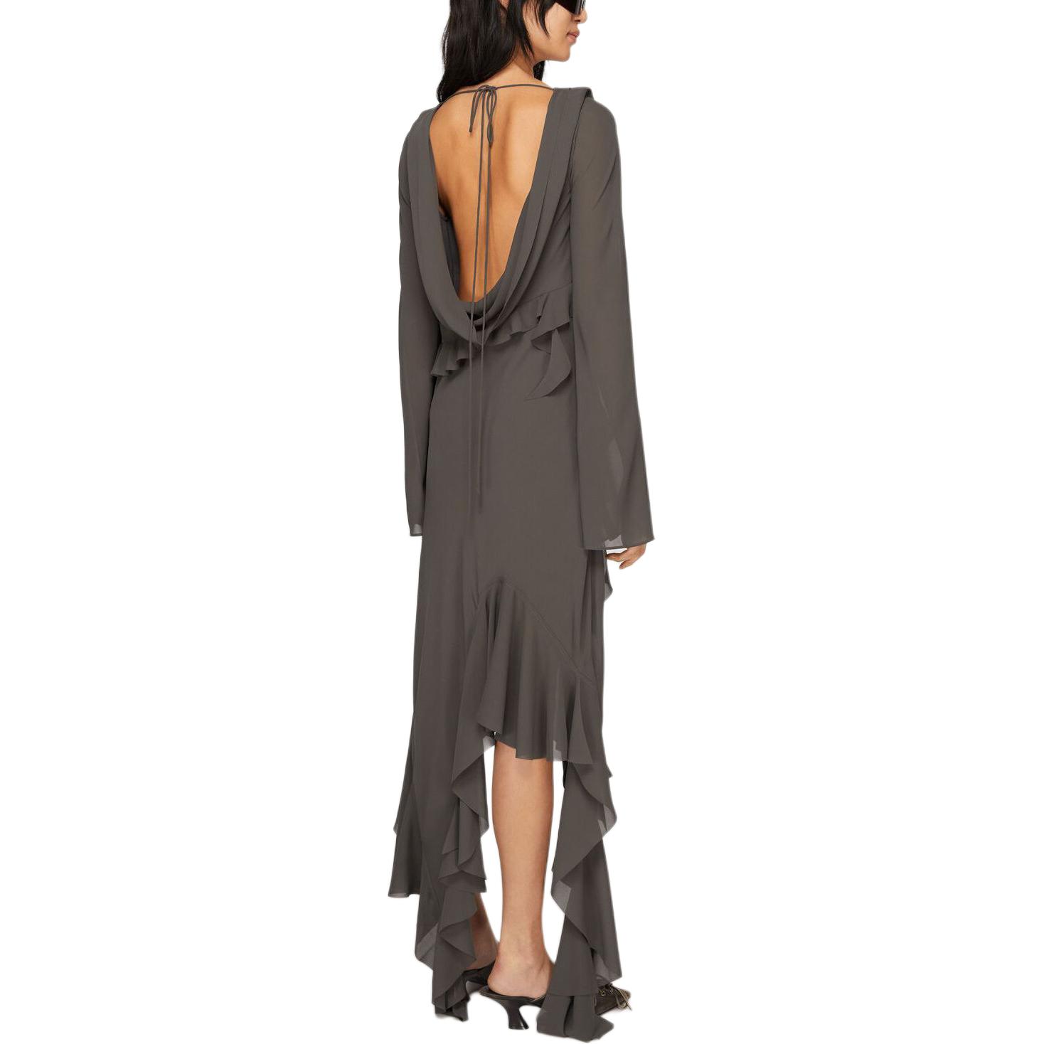 Shop (W) アクネ ストゥディオズ SS24 非対称ドレープネック ラッフル長袖ドレス ウィメンズ グレー A20644-AA2