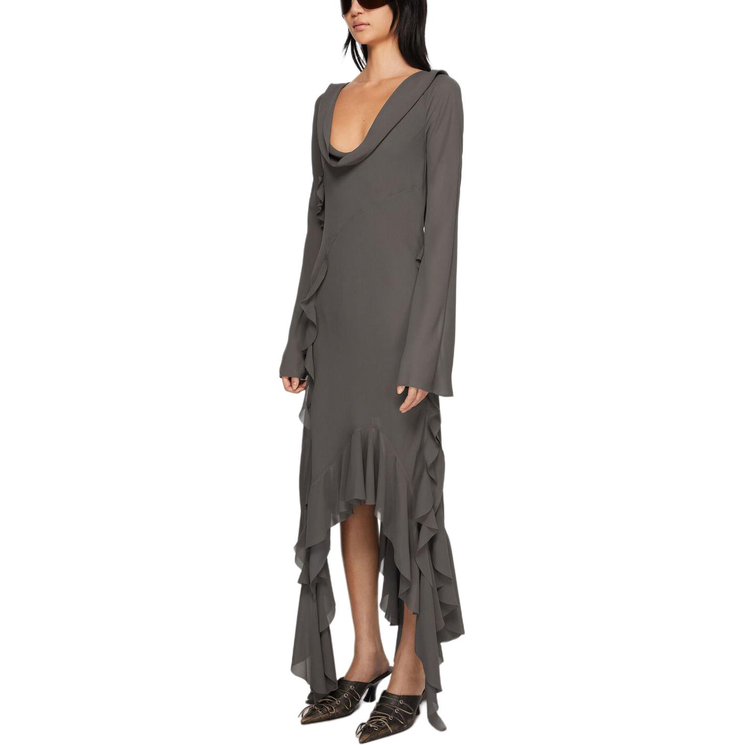 Purchase (W) アクネ ストゥディオズ SS24 非対称ドレープネック ラッフル長袖ドレス ウィメンズ グレー A20644-AA2