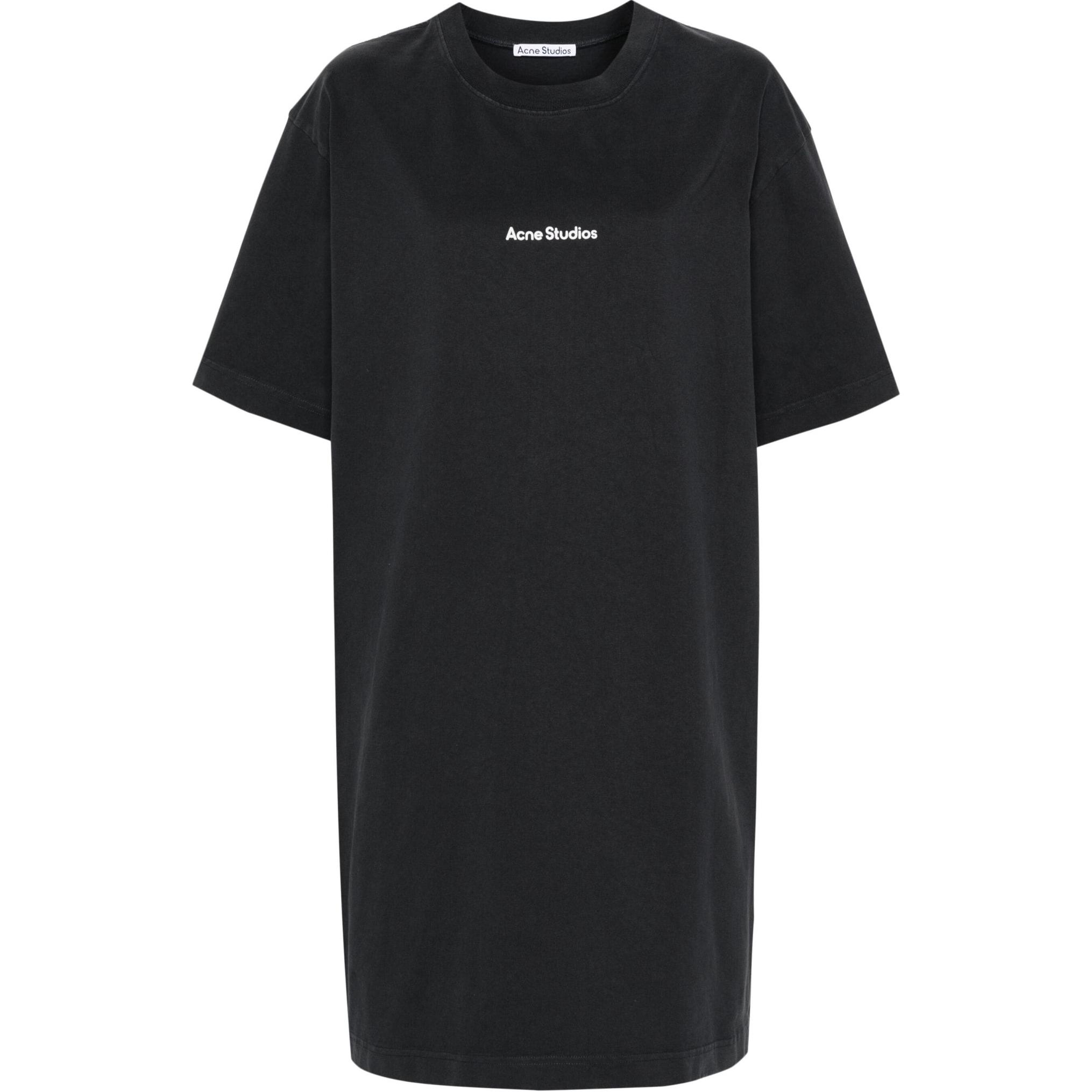 (Women) Acne Studios SS24 Minimalist Logo Printed Black Short Sleeve Dress Women. C20008-BLACK