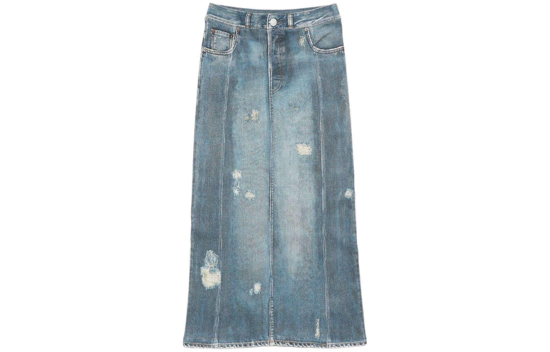 Order (W) Acne Studios SS24 Denim Maxi Skirt Wanita Biru Minimalis Jeans Basuh AF0443-822