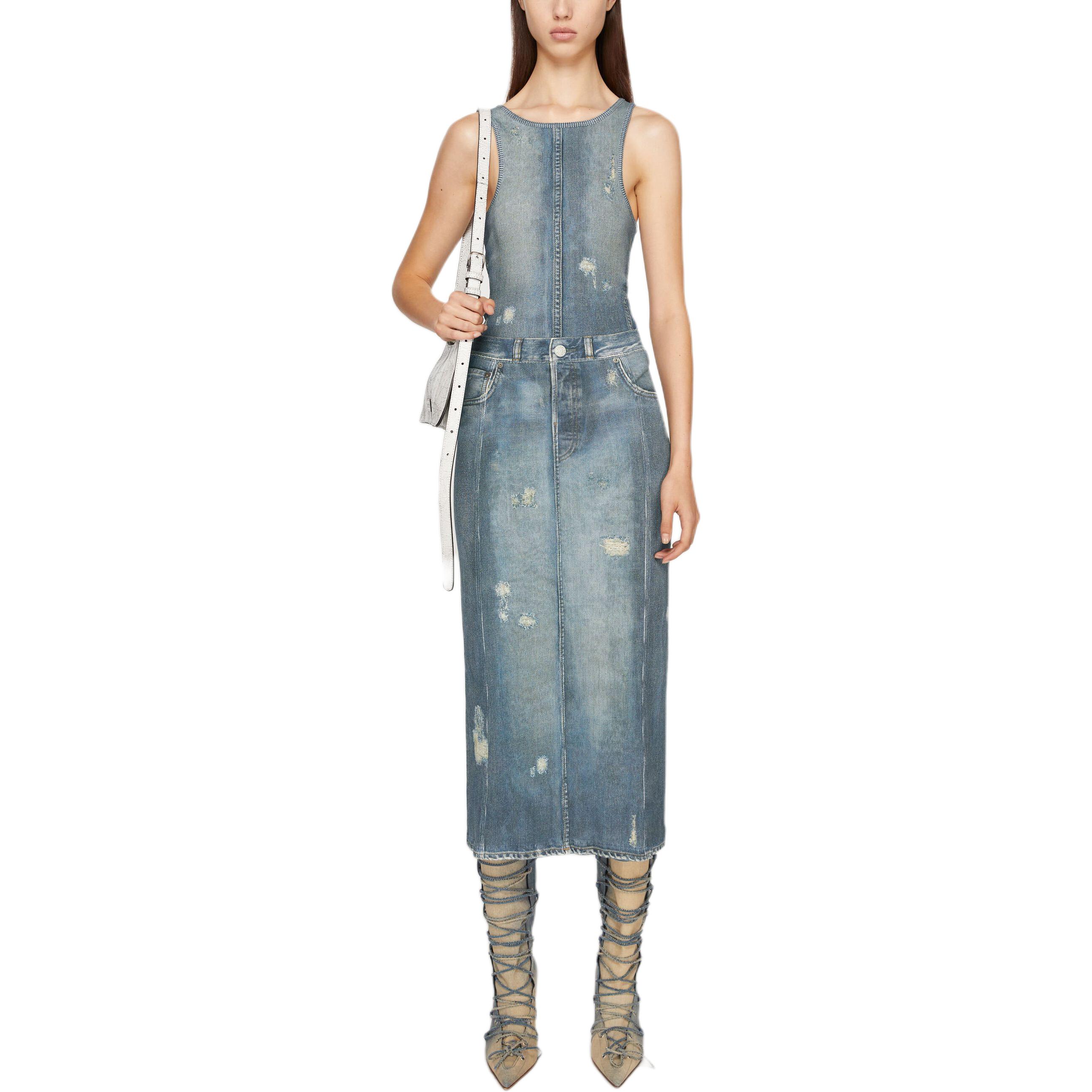 Lookbook (W) Acne Studios SS24 Denim Maxi Skirt Wanita Biru Minimalis Jeans Basuh AF0443-822