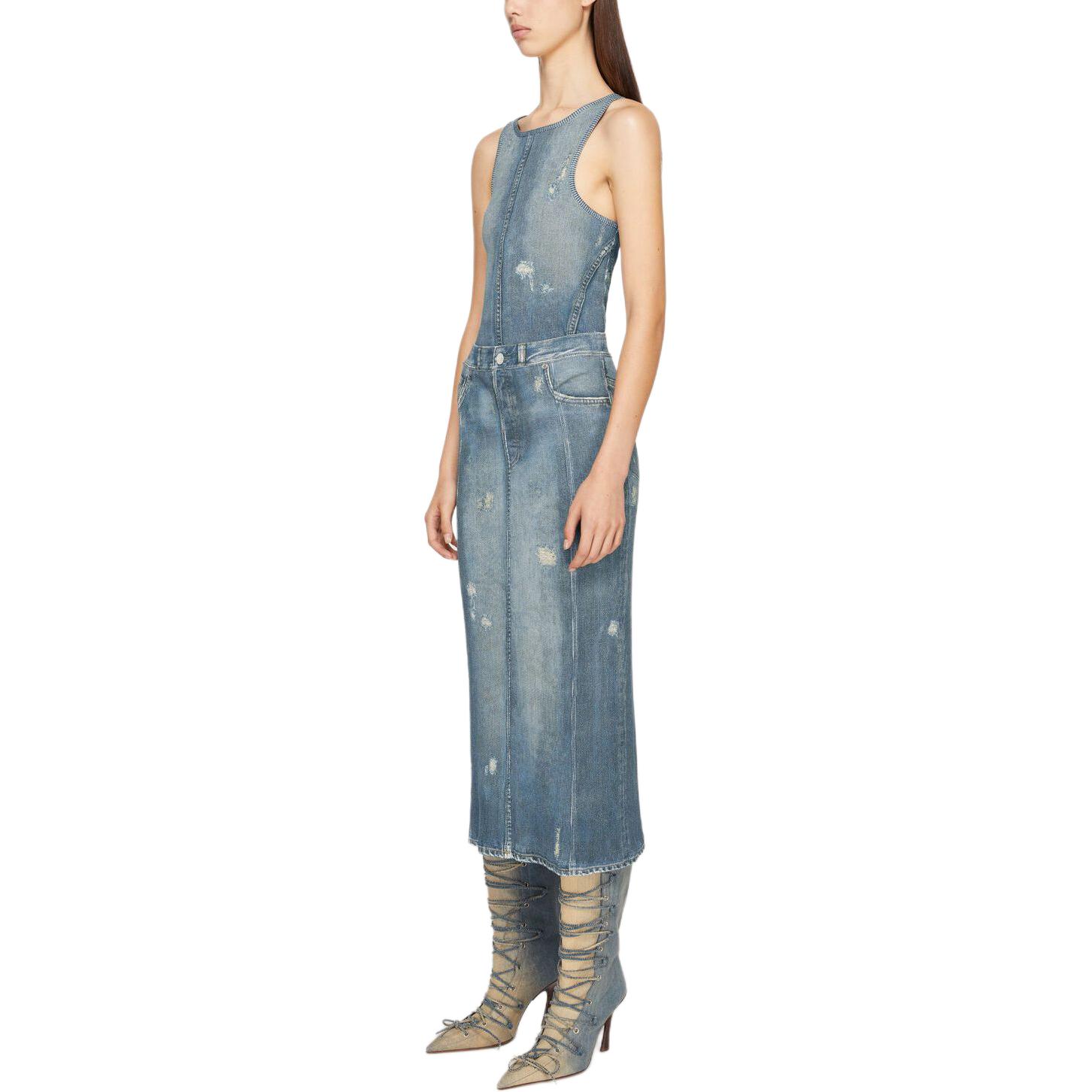 Shop (W) Acne Studios SS24 Denim Maxi Skirt Wanita Biru Minimalis Jeans Basuh AF0443-822