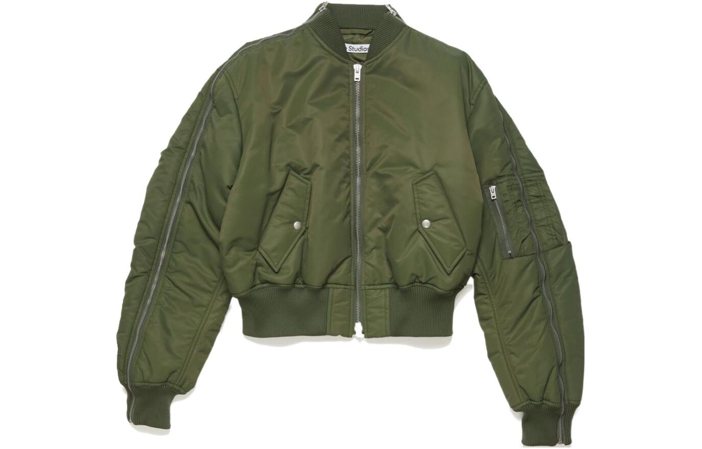 (Women) Acne Studios SS24 Olive Green Zip-Up Bomber Jacket A90587-AB5