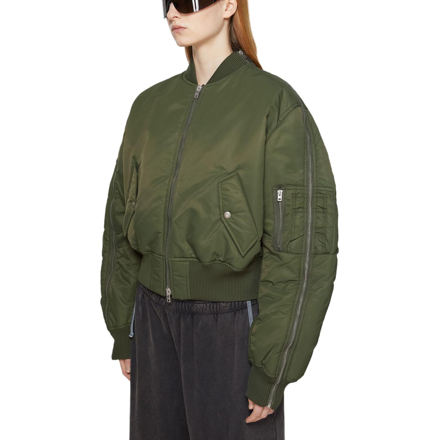 Shop (Women) Acne Studios SS24 Olive Green Zip-Up Bomber Jacket A90587-AB5