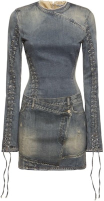 (W) アクネ ストゥディオズ SS24 ウォッシュ加工 イリュージョンプリント フレイド 長袖ドレス ブルー レディース A20648-863 Buy (W) アクネ ストゥディオズ SS24 ウォッシュ加工 イリュージョンプリント フレイド 長袖ドレス ブルー レディース A20648-863